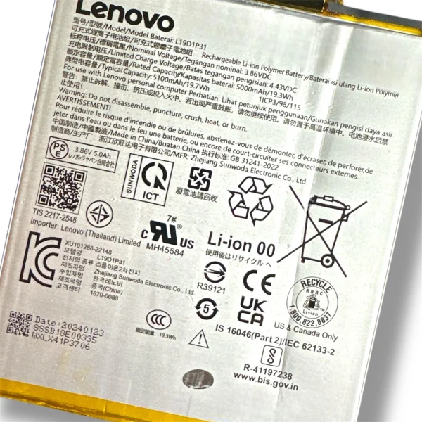 Original Lenovo L19D1P31 Akku Batterie Accu Battery - L19D1P31 - Für Lenovo Tab M8 / Tab M9 - Bulk - Sehr Gut