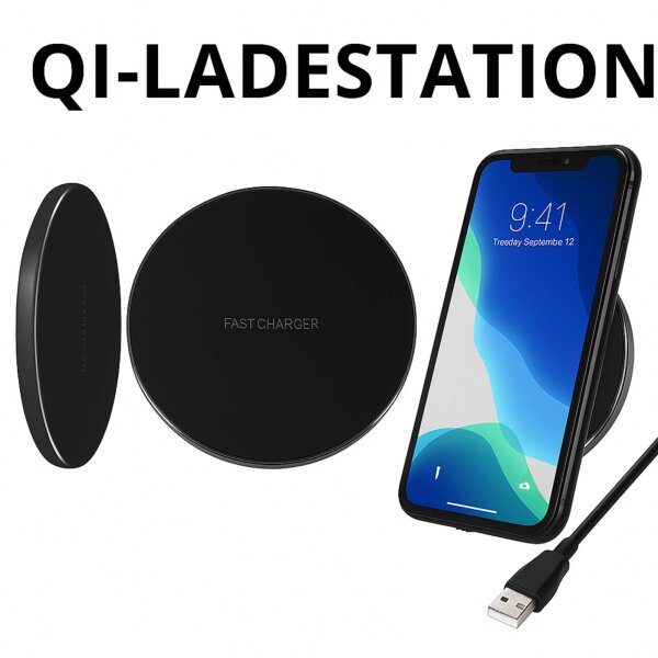 Wireless Charger Qi Schnellladegerät – Induktive Ladestation für alle Handys (10W) inkl. Micro-USB Ladekabel
